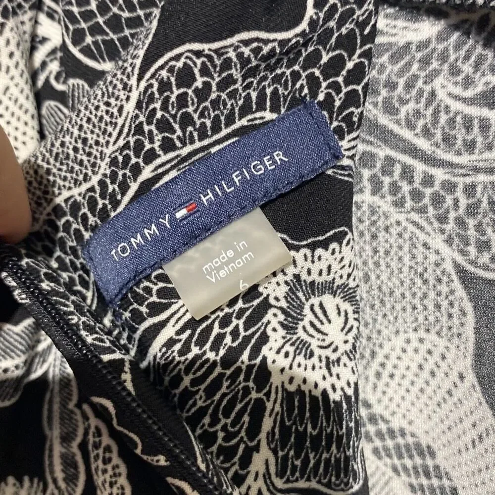 Tommy Hilfiger Women's‎ Black White Floral Long Sleeve A-Line Dress Size 6 NWT